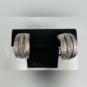 Sterling Diamond Pave Hoop Earrings French Back